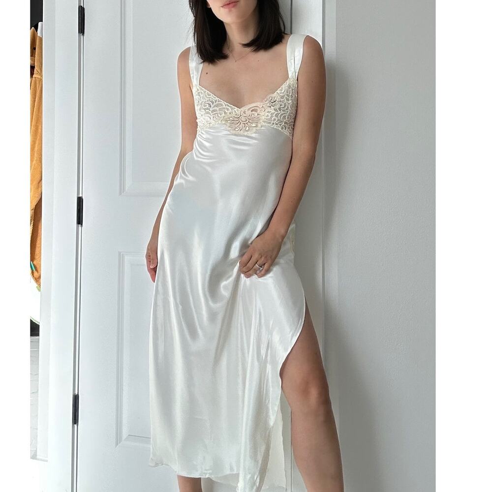 Vintage Fernando Sanchez Cream Lace Slip Gown Dress